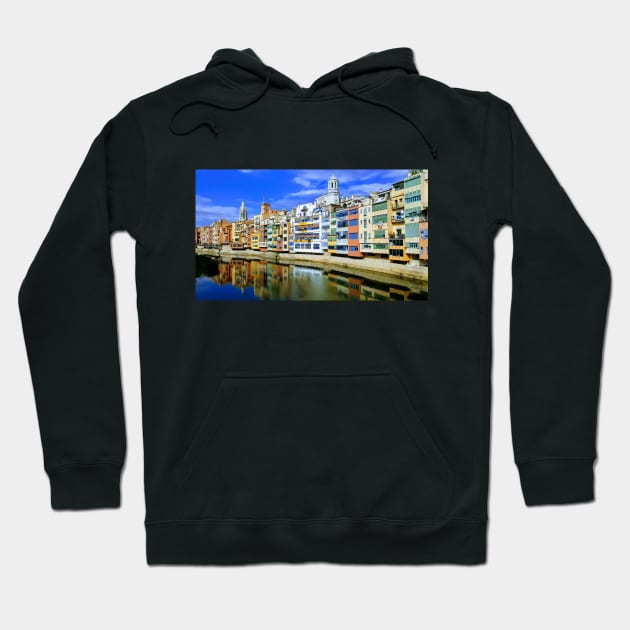 Pont de les peixateries velles Gerona Spain - A photo of water, buildings and sky Hoodie by ART-T-O